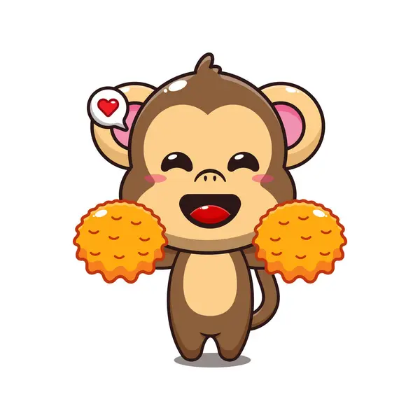 Cute Cheerleader Monkey Cartoon Vector Illustration — Stock Vector