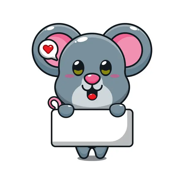 Carino Mouse Tenuta Saluto Banner Fumetto Vettoriale Illustrazione — Vettoriale Stock