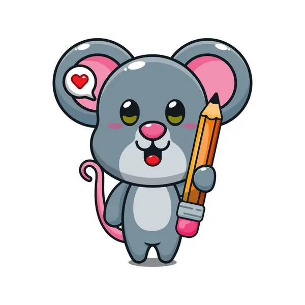 Bonito Mouse Segurando Lápis Desenho Animado Vetor Ilustração —  Vetores de Stock