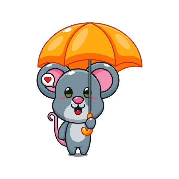 可爱的鼠标拿着雨伞卡通人物图解 — 图库矢量图片