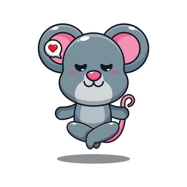 Carino Mouse Facendo Meditazione Yoga Cartone Animato Vettore Illustrazione — Vettoriale Stock