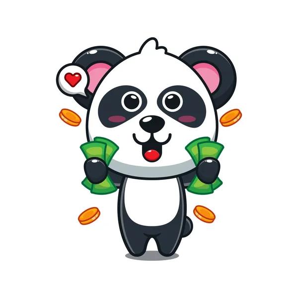 Mignon Panda Tenant Argent Dessin Animé Vecteur Illustration — Image vectorielle