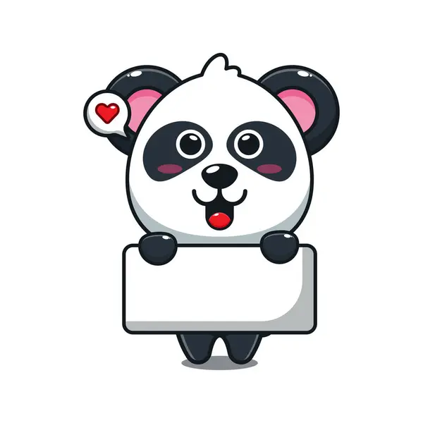 Cute Panda Holding Greeting Banner Cartoon Vector Illustration — Stock Vector