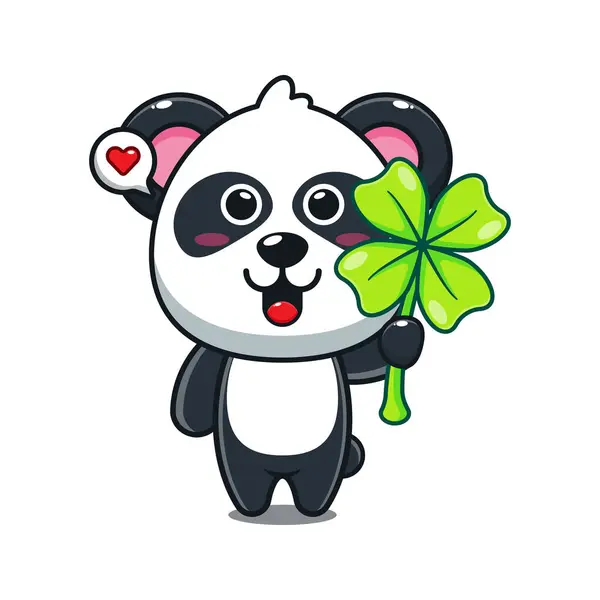 Mignon Panda Avec Trèfle Feuille Dessin Animé Vecteur Illustration — Image vectorielle