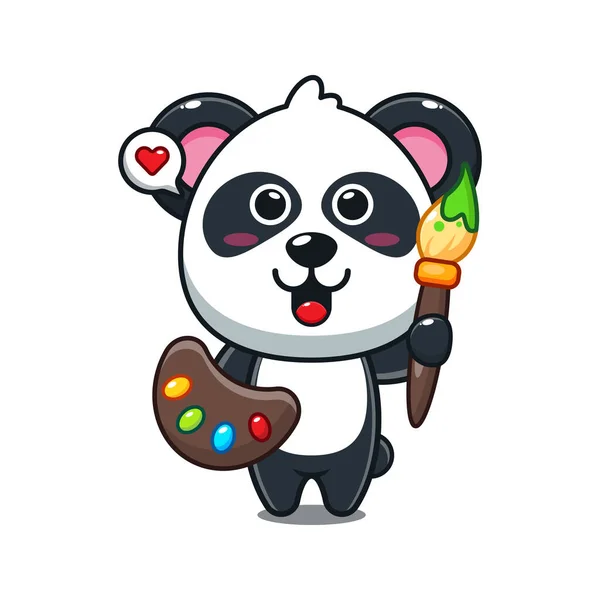 Carino Panda Pittore Cartone Animato Vettoriale Illustrazione — Vettoriale Stock