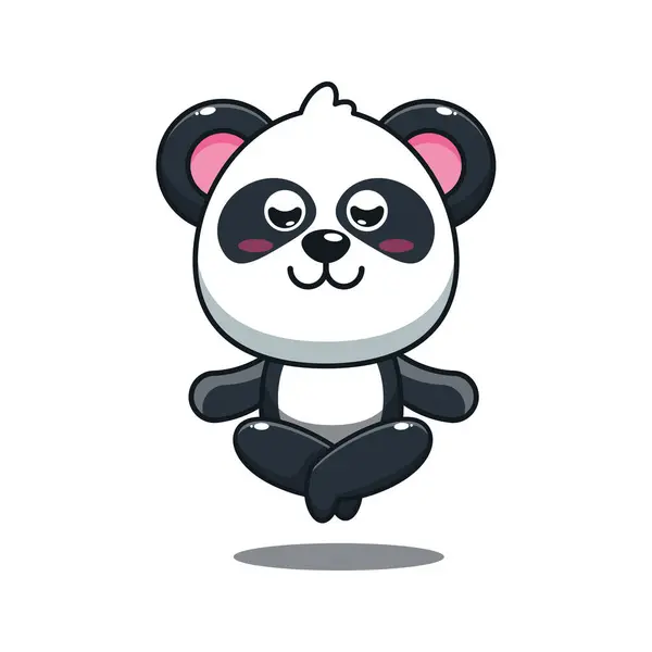 Bonito Panda Fazendo Meditação Ioga Cartoon Vetor Ilustração — Vetor de Stock