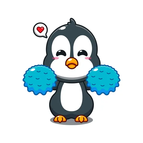 Mignon Cheerleader Pingouin Dessin Animé Vecteur Illustration — Image vectorielle