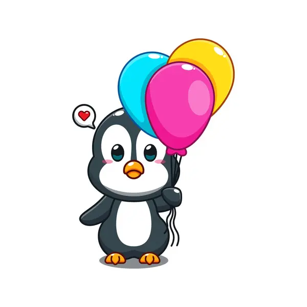 Cute Penguin Balloon Cartoon Vector Illustration — Stock Vector
