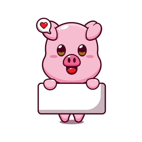 可爱的猪抱着问候语横幅卡通矢量插图 — 图库矢量图片