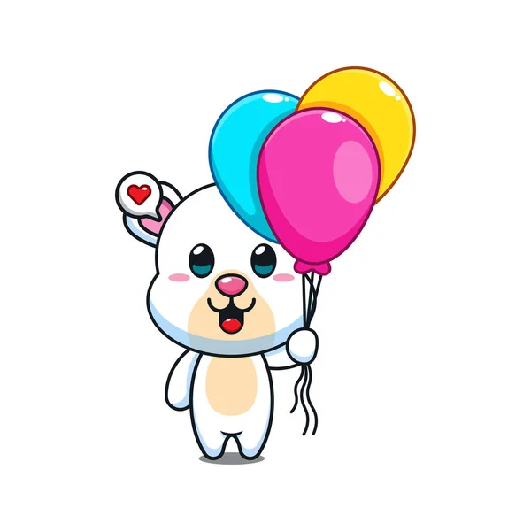 Cute Polar Bear Balloon Cartoon Vector Illustration — Stock Vector