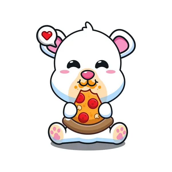 可爱的北极熊吃披萨卡通人物 — 图库矢量图片