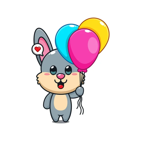 Cute Rabbit Balloon Cartoon Vector Illustration — Stock Vector