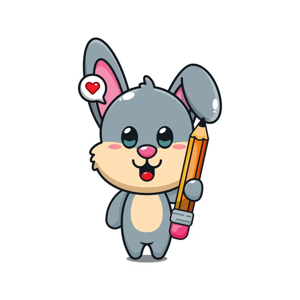 Lindo Conejo Celebración Lápiz Ilustración Vector Dibujos Animados — Vector de stock