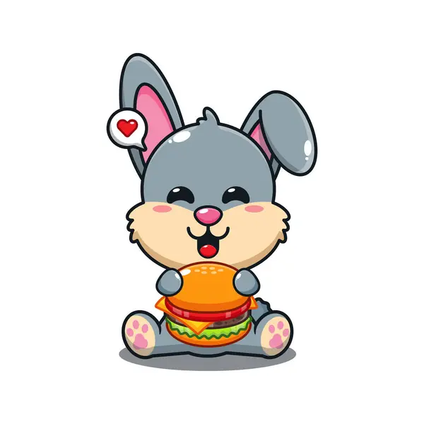 Lindo Conejo Con Hamburguesa Ilustración Vector Dibujos Animados — Vector de stock