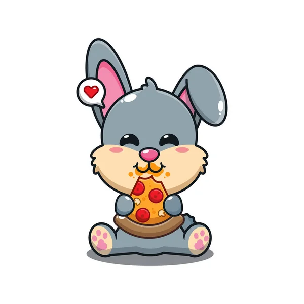 可爱的兔子吃披萨卡通人物图解 — 图库矢量图片