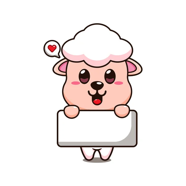 Cute Sheep Holding Greeting Banner Cartoon Vector Illustration — Stock Vector