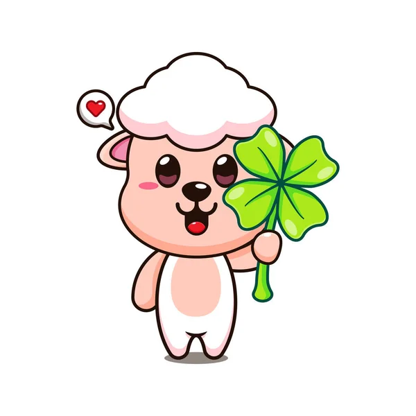 Cute Sheep Clover Leaf Cartoon Vector Illustration — Stock Vector