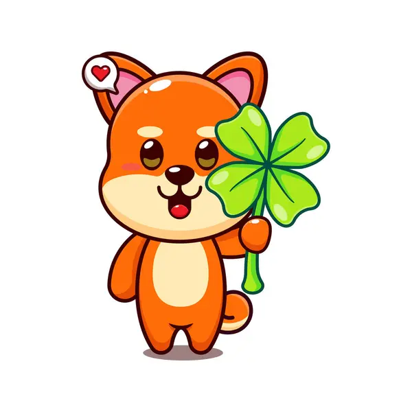 Cute Shiba Inu Clover Leaf Cartoon Vector Illustration — Stock Vector