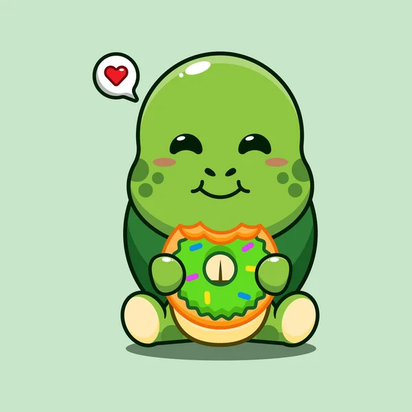 Tatlı kaplumbağa yiyen çörek vektör çizimi.