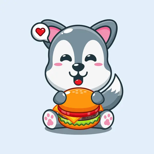 Cute Wolf Burger Cartoon Vector Illustration — Stock Vector