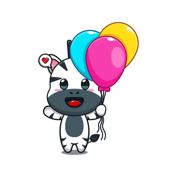 Cute Zebra Balloon Cartoon Vector Illustration — Stock Vector