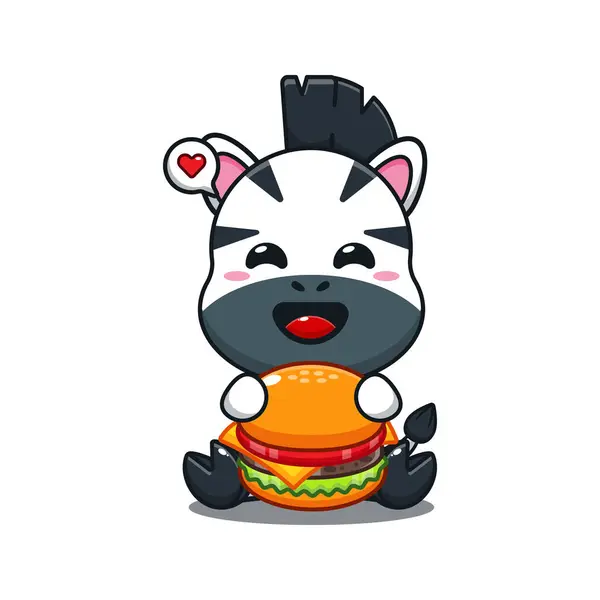 Niedliches Zebra Mit Burger Cartoon Vektorillustration — Stockvektor