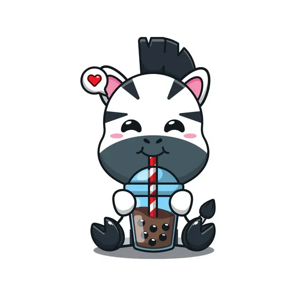 Cute Zebra Drink Bubble Milk Tea Cartoon Vector Illustration — Stock Vector