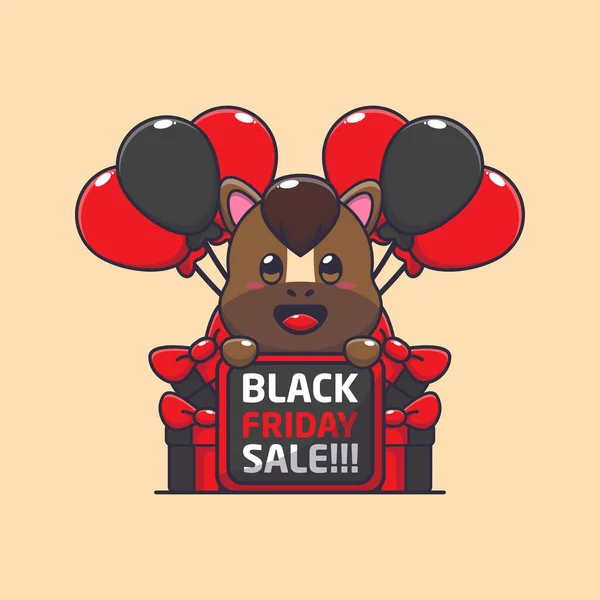 Cute Horse Happy Black Friday Sale Cartoon Vector Illustration — Stock Vector