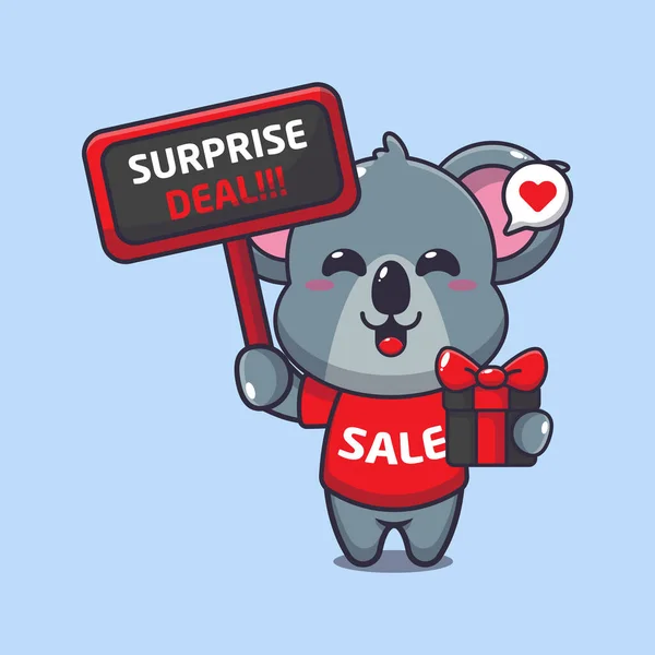 Cute Koala Znakiem Promocyjnym Pudełko Prezentów Czarny Piątek Sprzedaż Kreskówka — Wektor stockowy
