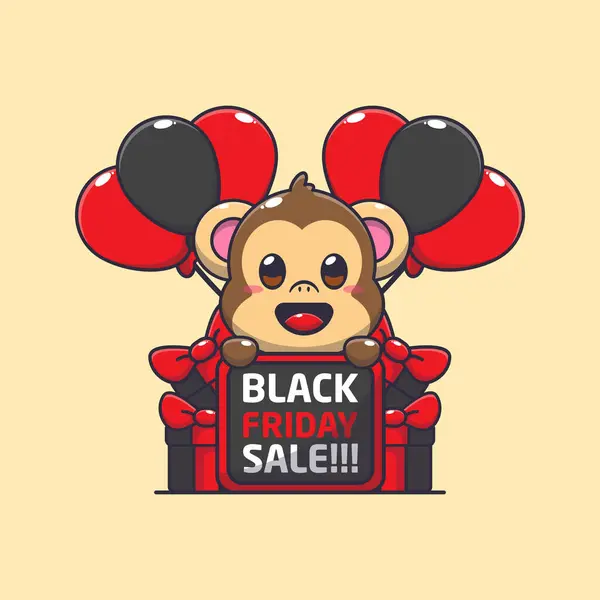 Cute Monkey Happy Black Friday Sale Cartoon Vector Illustration — Stock Vector