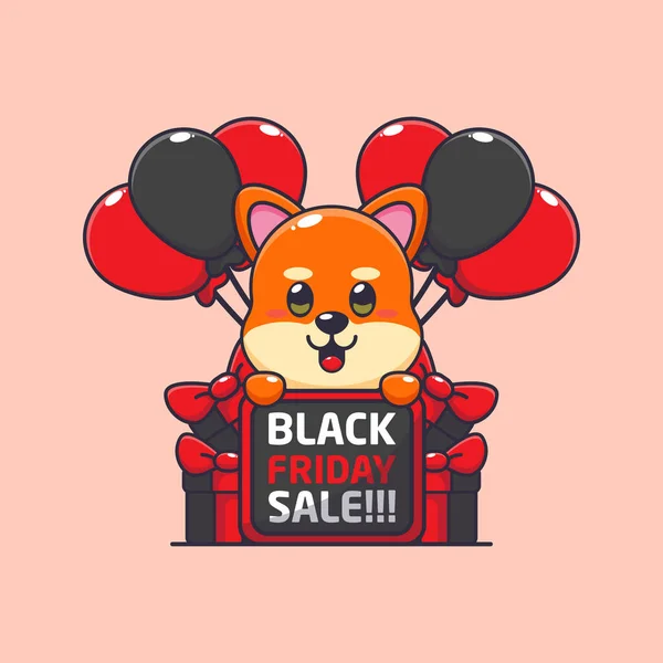 Cute Shiba Inu Happy Black Friday Sale Cartoon Vector Illustration — Stock Vector