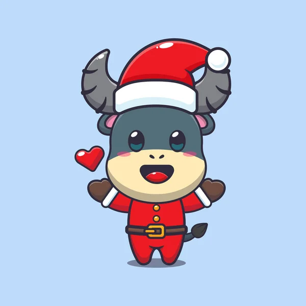 Niedlicher Büffel Weihnachtsmannkostüm Niedliche Weihnachten Cartoon Figur Illustration — Stockvektor