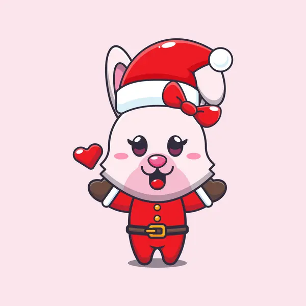 サンタの衣装を着ているかわいいバニー かわいいクリスマス漫画キャラクターイラスト — ストックベクタ