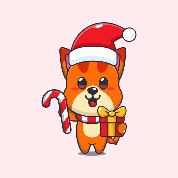 Carino Gatto Possesso Caramelle Natale Regalo Carino Natale Cartone Animato — Vettoriale Stock