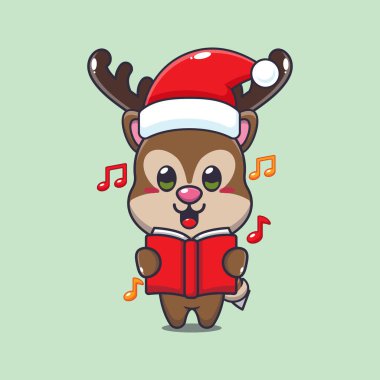 Şirin eşek bir Noel şarkısı söylüyor. Sevimli noel çizgi film karakteri çizimi. 