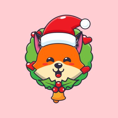 Noel günündeki şirin tilki. Sevimli noel çizgi film karakteri çizimi. 