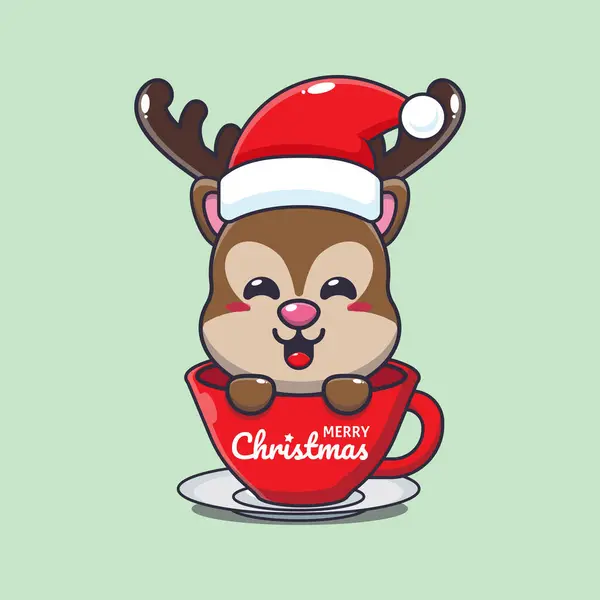 カップにサンタの帽子をかぶっているかわいいロバ かわいいクリスマス漫画キャラクターイラスト — ストックベクタ