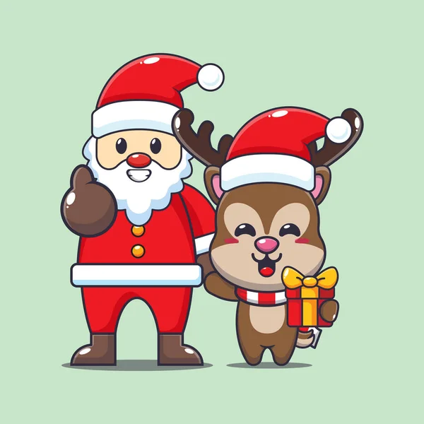 Roztomilý Osel Santa Clausem Roztomilé Vánoční Kreslené Postavičky Ilustrace — Stockový vektor