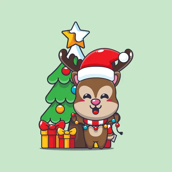 Słodki Osioł Lampą Świąteczną Cute Christmas Postać Kreskówki Ilustracja — Wektor stockowy