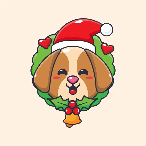 Roztomilý Pes Štědrý Den Roztomilé Vánoční Kreslené Postavičky Ilustrace — Stockový vektor