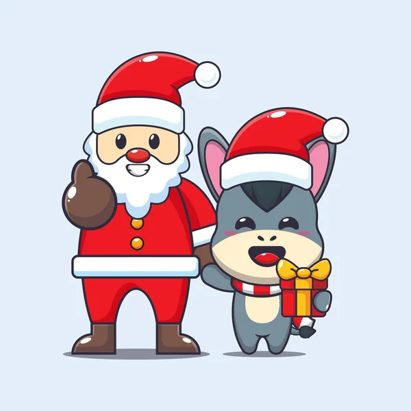 Roztomilý Osel Santa Clausem Roztomilé Vánoční Kreslené Postavičky Ilustrace — Stockový vektor