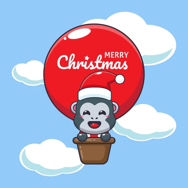 Cute Gorilla Fly Air Balloon Cute Christmas Cartoon Character Illustration — Stock Vector