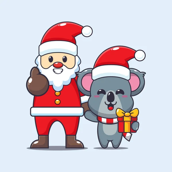 Roztomilá Koala Santa Clausem Roztomilé Vánoční Kreslené Postavičky Ilustrace — Stockový vektor