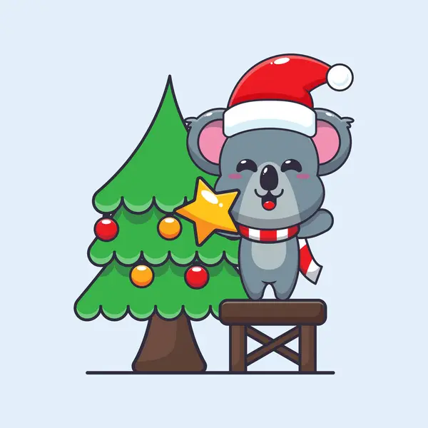 Netter Koala Der Stern Vom Weihnachtsbaum Nimmt Niedliche Weihnachten Cartoon — Stockvektor