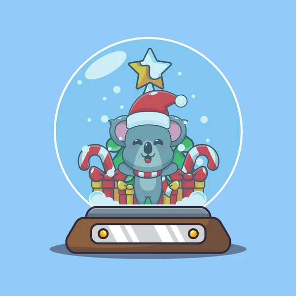 Roztomilá Koala Sněhové Kouli Roztomilé Vánoční Kreslené Postavičky Ilustrace — Stockový vektor