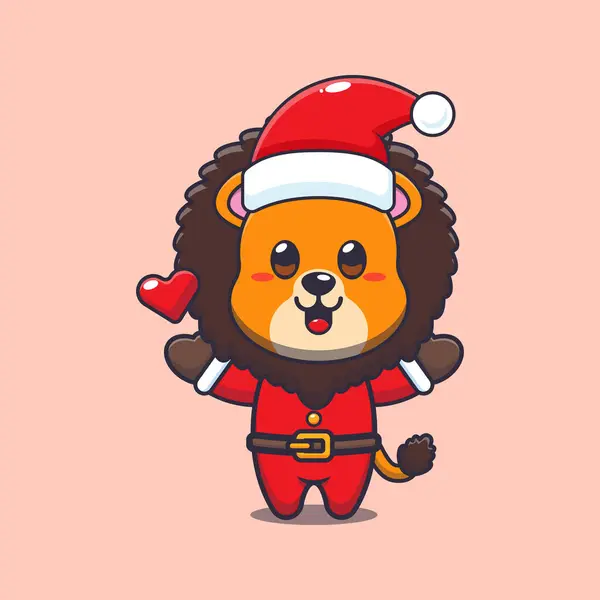 Cute Lion Wearing Santa Costume Cute Christmas Cartoon Character Illustration — Stock Vector