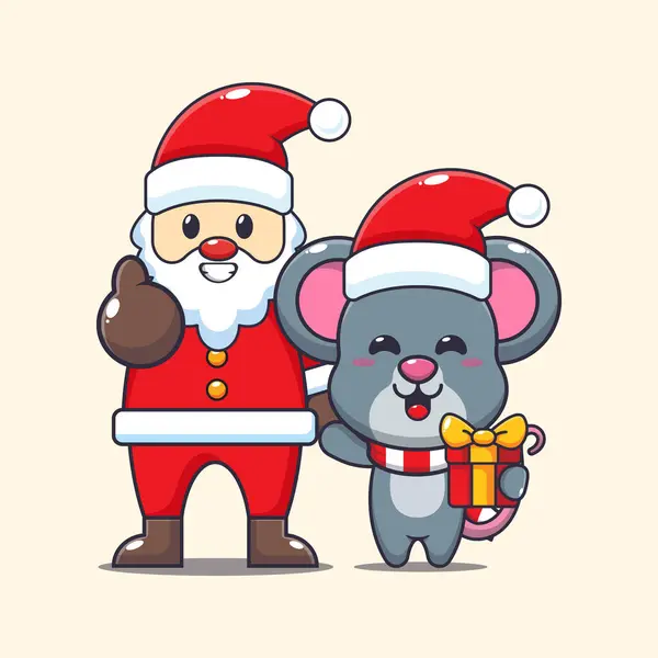 Niedliche Maus Mit Weihnachtsmann Niedliche Weihnachten Cartoon Figur Illustration — Stockvektor