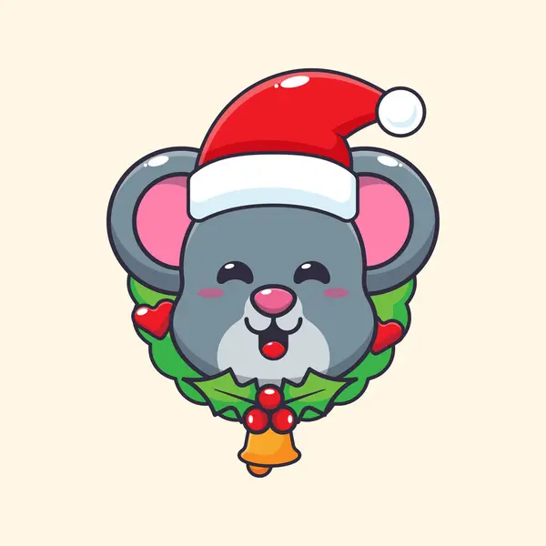 Roztomilá Myš Štědrý Den Roztomilé Vánoční Kreslené Postavičky Ilustrace — Stockový vektor