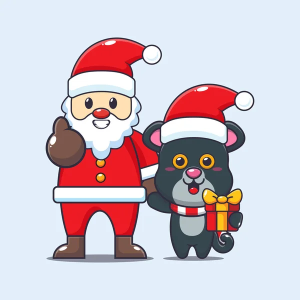 Roztomilý Panter Santa Clausem Roztomilé Vánoční Kreslené Postavičky Ilustrace — Stockový vektor