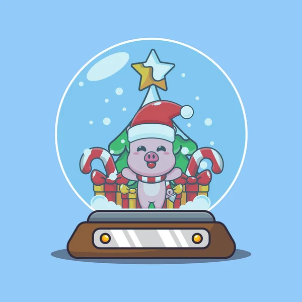 Χαριτωμένο Γουρούνι Χιονόμπαλα Χαριτωμένο Χριστούγεννα Εικονογράφηση Χαρακτήρα Κινουμένων Σχεδίων — Διανυσματικό Αρχείο